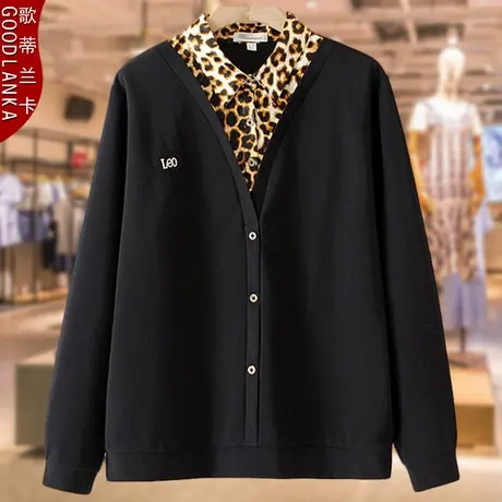 40-50岁中年妈妈秋装假两件上衣宽松洋气中老年拼接休闲长袖T恤女商品大图