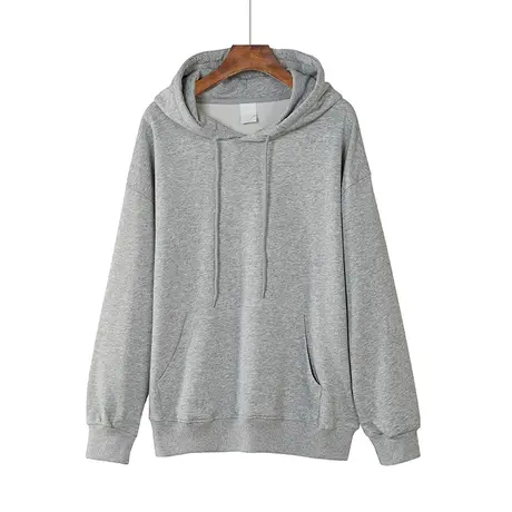 秋冬新款韩版纯棉宽松大码休闲纯色连帽带口袋长袖体恤上衣卫衣女商品大图
