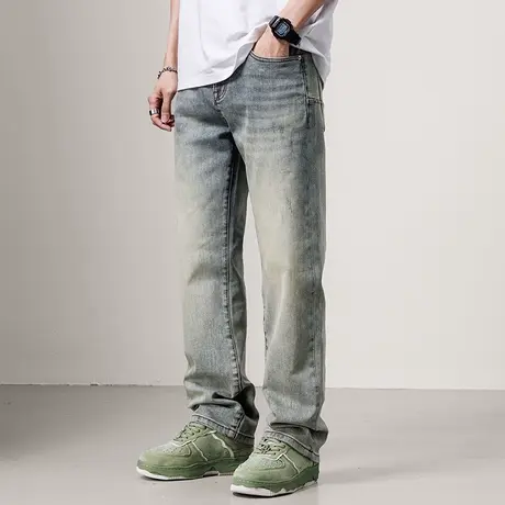 日系直筒裤子男士水洗直脚牛仔裤男复古做旧休闲裤百搭纯色时尚男商品大图