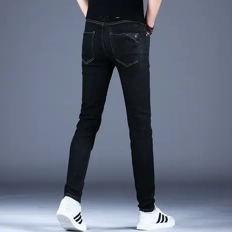 黑色弹力牛仔裤男款秋冬潮流裤子男2023新款休闲男裤修身小脚潮流商品大图