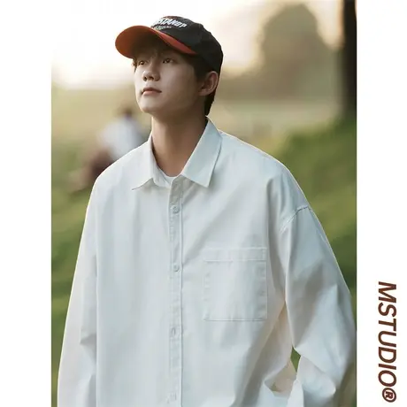 长袖衬衫男春夏季2023新款痞帅高级感内搭外穿纯棉短袖衬衣外套商品大图