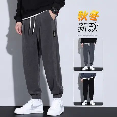 春季秋冬季休闲裤子男士束脚宽松紧腰条绒灯芯绒运动卫裤高端哈伦商品大图