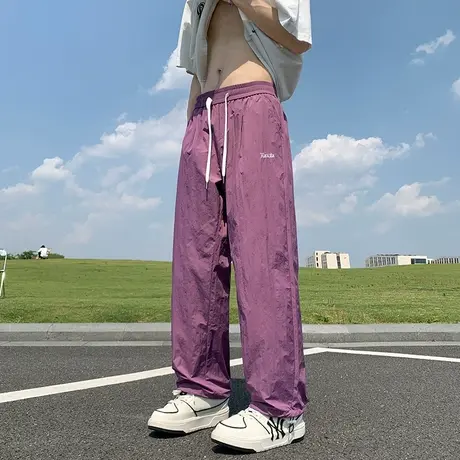 休闲长裤男款夏季运动冰丝速干宽松直筒伞兵美式潮牌机能工装裤子图片