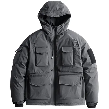 VIP冬季连帽棉衣男户外多口袋机能工装外套潮牌宽松加厚保暖棉服商品大图