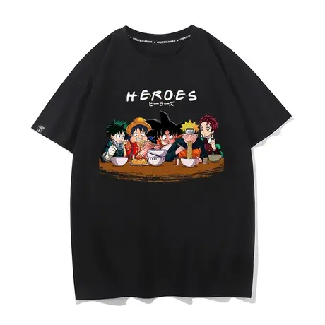 秀洛鸣人路飞孙悟空二次元干饭人衣服动漫人物炭治郎短袖T恤男tee商品大图