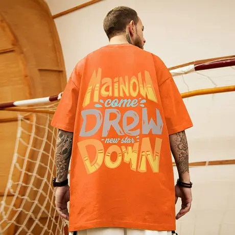 美式嘻哈复古t恤宽松字母半袖男款胖子潮牌大码男士短袖oversize图片