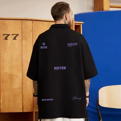 潮牌大码男装胖子反领纯棉简约百搭宽松加肥加大短袖肥佬POLOt恤商品大图