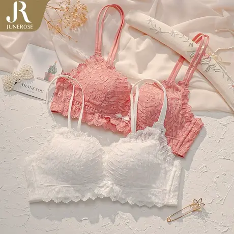 六月玫瑰无钢圈性感文胸聚拢收副乳上托美背法式白色内衣女商品大图