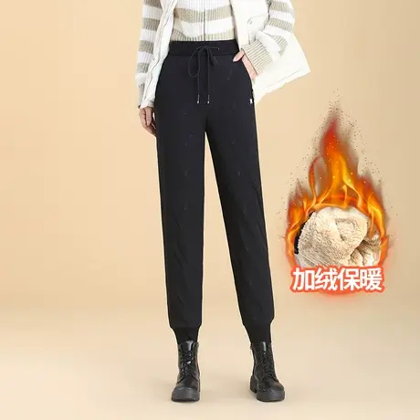 黑色加绒哈伦裤女2023秋冬新款松紧腰显瘦遮肉通勤束脚卫裤休闲裤图片