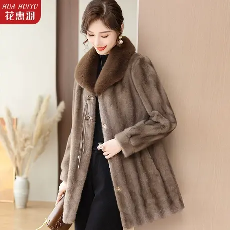 妈妈冬装加绒外套时尚水貂绒大衣中年人中老年女洋气毛呢加厚保暖商品大图