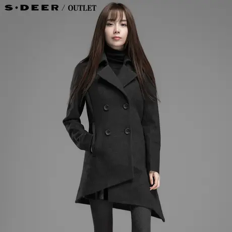 【独家首发】sdeer圣迪奥女装冬时尚翻领斜摆毛呢大衣4881858图片