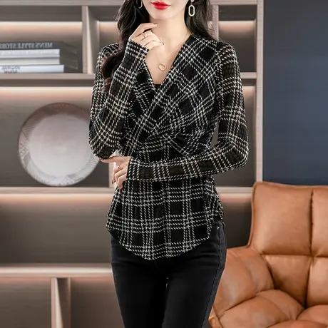 伊自尚2023年新款韩版胖mm大码女装秋季气质显瘦减龄百搭上衣衬衫商品大图