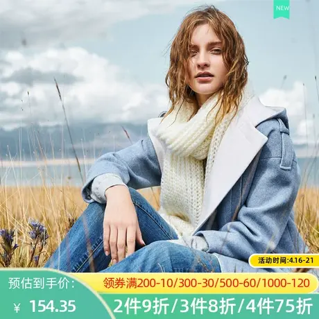 秋水伊人2019秋冬季新款女装直筒宽松连帽开叉下摆毛呢大衣I423图片