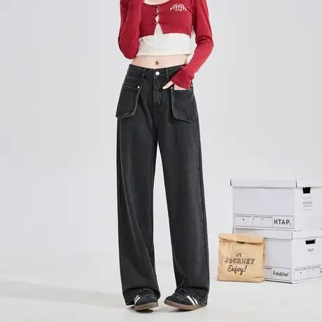 唐狮23秋冬季新款女牛仔裤宽松阔腿裤设计感潮流裤子女12.5商品大图