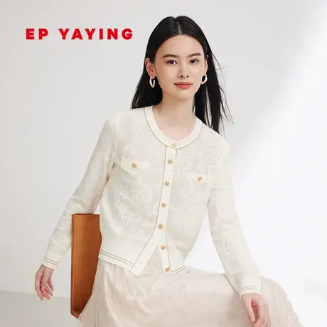 EP YAYING雅莹女装 绵羊毛小香风暗纹提花针织 2024春装新品9162A商品大图