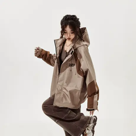 YEP美拉德复古拼接运动风外套女春秋薄款2024新款冲锋夹克上衣潮图片