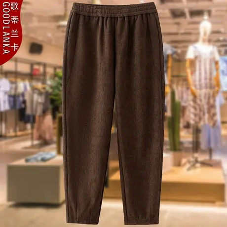 200斤大码中年妈妈秋冬加绒休闲裤子宽松松紧腰加厚灯芯绒哈伦裤商品大图
