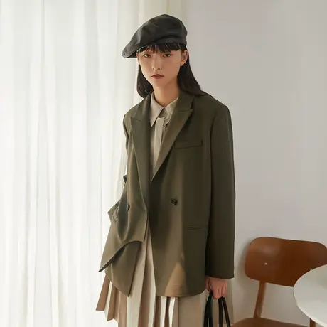 omont蛋挞家 复古不规则休闲西装外套女春秋新款高级设计感西服图片