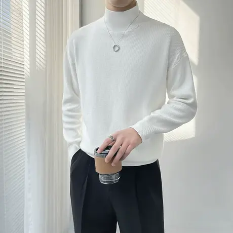高领毛衣男冬季纯色简约高级感宽松内搭针织衫时尚轻熟打底毛线衣商品大图