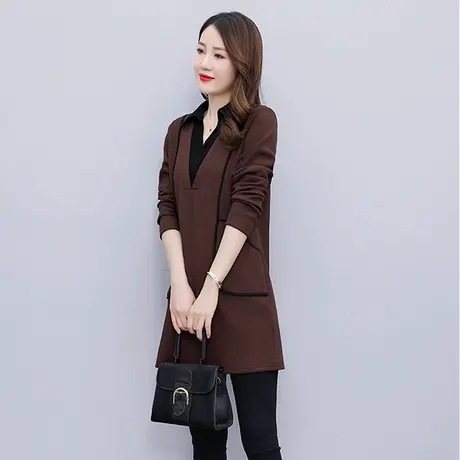 时尚中长款加绒加厚打底衫女2023冬季新款宽松V领长袖t恤女大码装商品大图