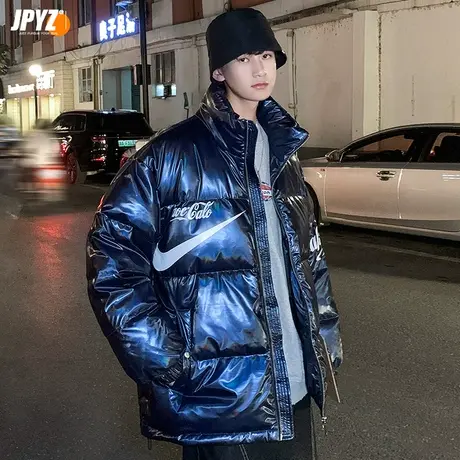 白鸭绒男生羽绒服冬季2024年新款冬季加厚欧美简约纯色宽松款外套图片