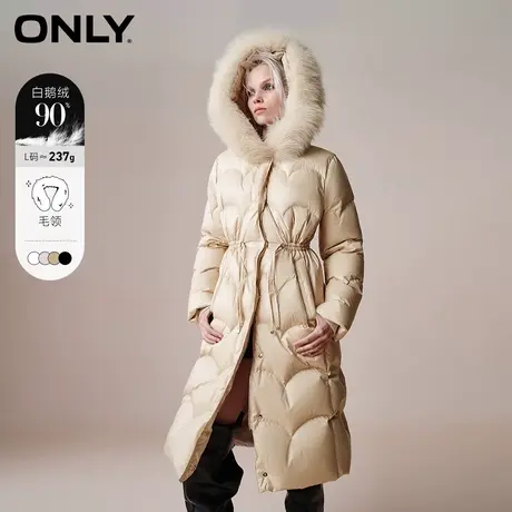 ONLY2023冬季新款90白鹅绒连帽抽绳直筒中长款羽绒服女|123412026图片