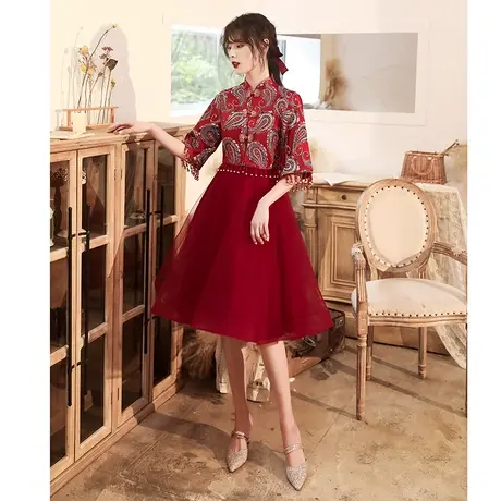 中式敬酒服新娘礼服红色秀禾服2023新款结婚衣服小个子大气中长款商品大图