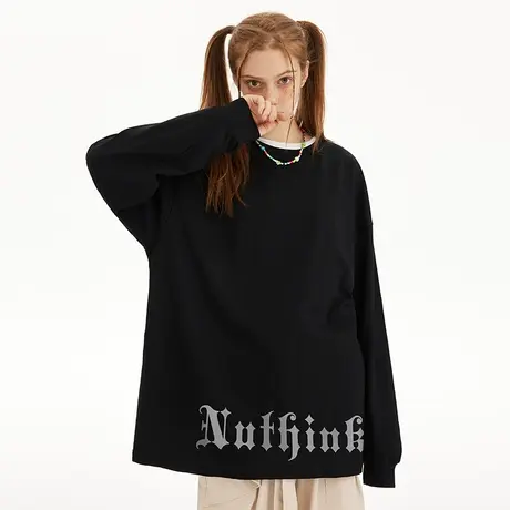 Nuthink中性宽松潮流字母大码美式高街长袖t恤男潮牌冬季男款上衣商品大图