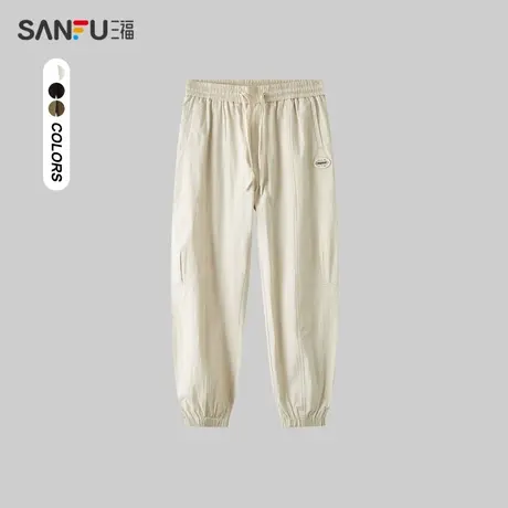 三福2024夏季男士分割设计休闲裤 韩系宽松橡筋腰长裤男483073图片
