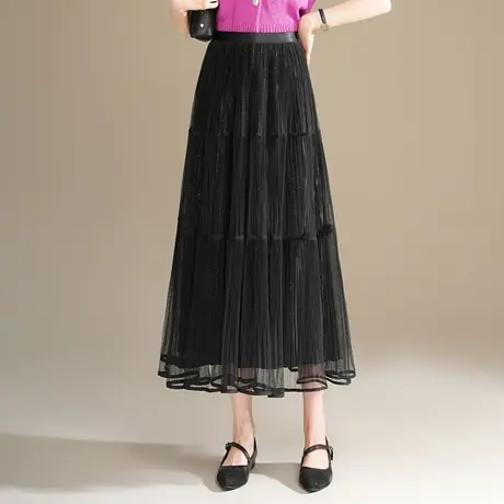 时尚两面穿网纱裙长裙女2024春季新款高腰垂感半身裙显瘦百褶裙子图片