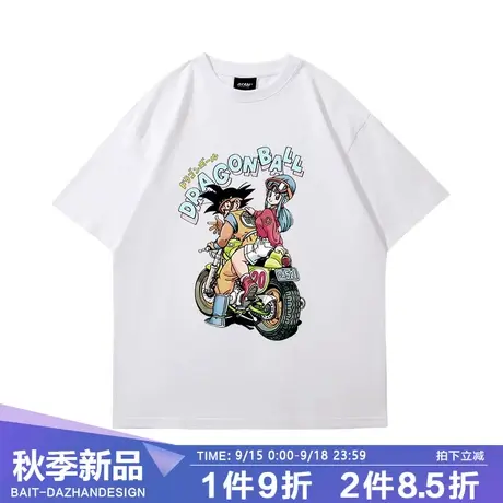 日系七龙珠孙悟空琪琪动漫周边骑摩托短袖二次元青少年纯棉男T恤图片