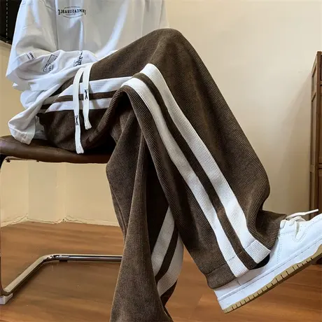 灯芯绒裤子女秋冬加绒加厚高街ins潮运动百搭直筒宽松垂感阔腿裤图片