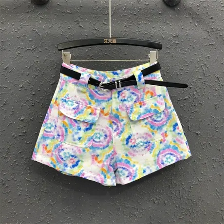 欧货韩系风阔腿裤女2024春夏新款个性洋气印花高腰百搭牛仔短裤潮图片