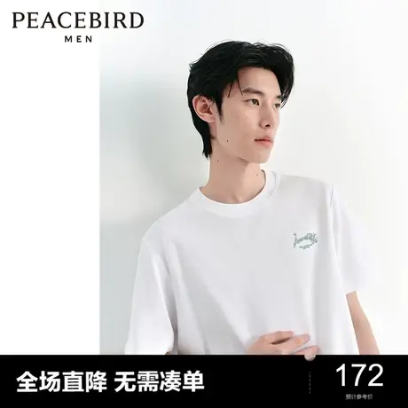 太平鸟男装 短袖t恤男2024年春季新款背后印花垂感宽松白色体恤潮图片