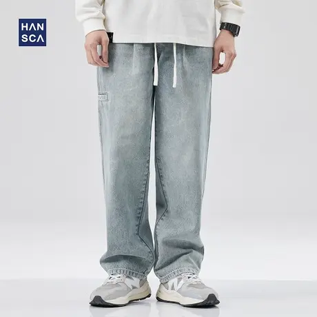 hansca春季直筒牛仔裤男复古美式潮牌宽松大码休闲阔腿拖地长裤子商品大图