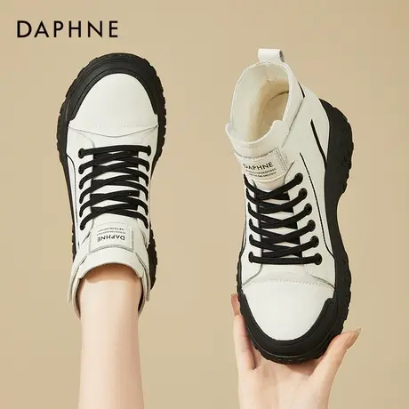 达芙妮真皮高帮休闲鞋女2023新款百搭小个子内增高厚底加绒运动鞋商品大图