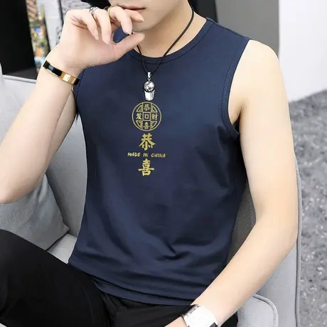 莫代尔冰丝无袖t恤男夏季2023新款运动背心健身跨栏坎肩篮球外穿商品大图