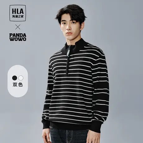 HLA海澜之家panda wowo熊猫长袖针织衫2023秋新款半拉链毛衣男图片