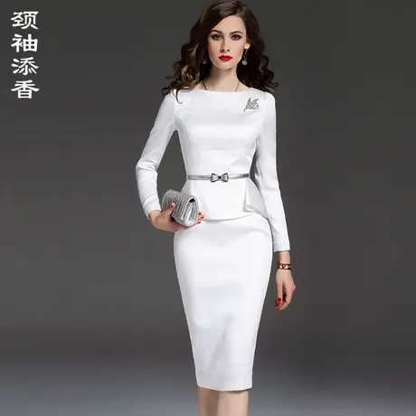 颈袖添香2023秋季新款连衣裙女时尚ol修身长袖商务装包臀裙图片