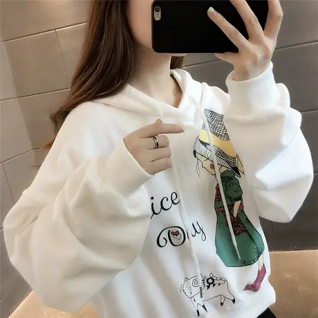 2023秋季新款休闲百搭宽松韩版连帽卫衣女印花网红时尚运动外套潮商品大图