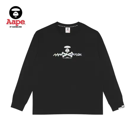 Aape旗舰店男装秋冬交叉骨涂鸦字体图案宽松薄长袖T恤1239XXJ商品大图