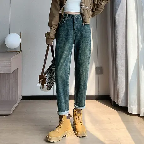 高腰牛仔裤女2023年新款春秋女裤显瘦裤子小个子九分裤秋季哈伦裤商品大图