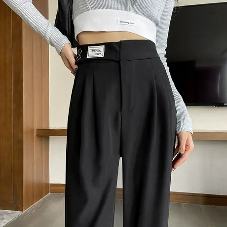 西装阔腿裤女2023年春季新款高腰垂感宽松显瘦窄版小个子直筒裤子图片