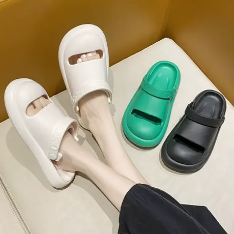 拖鞋女夏外穿踩屎感防撞居家室内静音凉拖软底透气镂空面包洞洞鞋商品大图