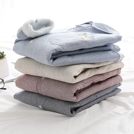 冬新款韩版竖条纹长袖加厚衬衫女学生宽松百搭小清新打底加绒衬衣图片