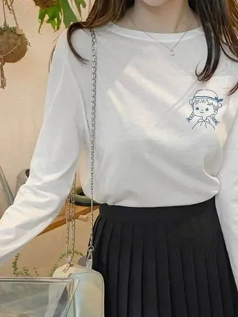 欧货白色仿棉长袖t恤女2023新款春秋装冬季德绒内搭打底衫上衣服图片