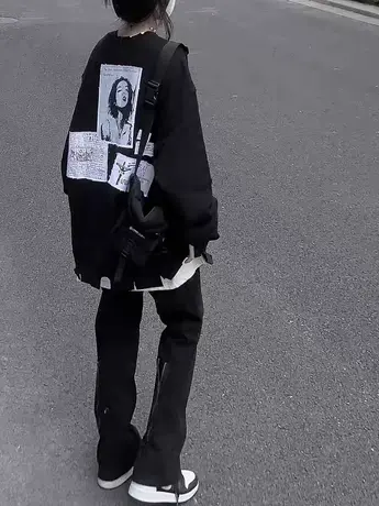 破洞不规则设计感卫衣女ins潮牌春秋季薄款宽松美式复古小众上衣图片