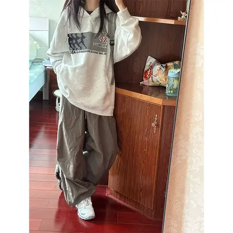 美式复古连帽卫衣女春秋薄款韩版宽松慵懒风设计感上衣外套国潮牌商品大图