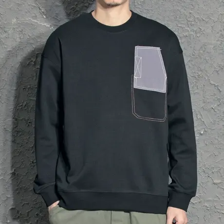 春夏长袖厚T恤韩版拼接圆领薄款卫衣男宽松休闲百搭2022青年外套商品大图