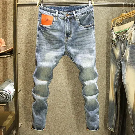 秋季新款牛仔裤男高端水洗修身小直筒裤个性皇冠印花设计百搭裤子商品大图